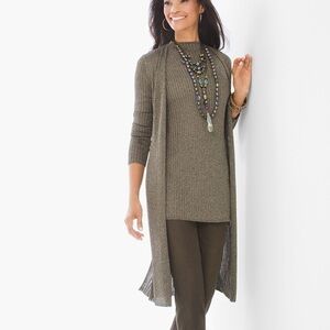 Chico's Olive Gray Ribbed Long Cardigan